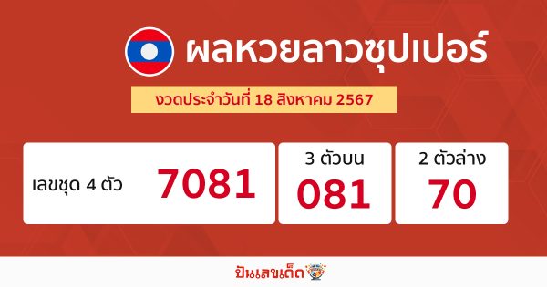 ผลหวยลาวซุปเปอร์ 18/08/67 -"Lao Super Lottery results 18/08/67"