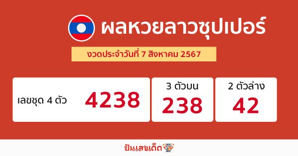 ผลหวยลาวซุปเปอร์ 7/08/67-"Lao Super Lottery results 7 08 67"