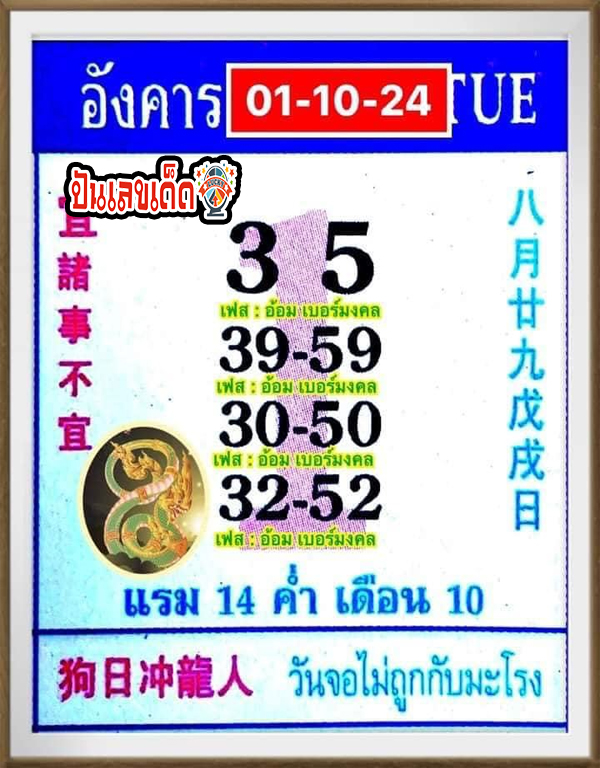 เลขปฏิทิน 1 10 67 -"Chinese calendar number 2024"