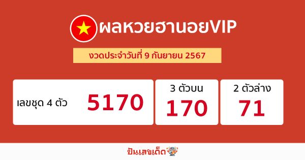 ผลหวยฮานอยVIP 9/09/67-"Hanoi VIP lottery results 9 09 67"