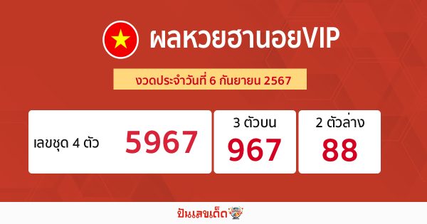 ผลหวยฮานอยVIP 6/09/67 -"Hanoi VIP lottery results"