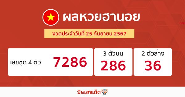 ผลหวยฮานอย 25/09/67 -"Hanoi lottery results 25-09-67"