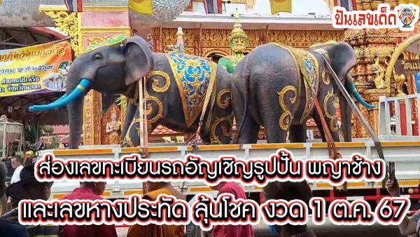 ฮือฮา เลขทะเบียนรถอัญเชิญรูปปั้น พญาช้าง ก่ำงาเขียว ส่องเลขหางประทัด  ลุ้นโชคงวด 1 ต.ค. 67