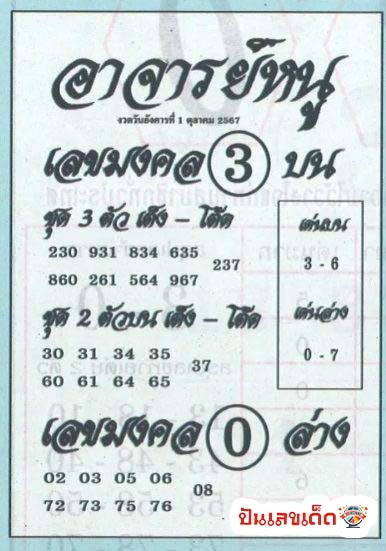 เลขอาจารย์หนู 1 10 67-''Teacher Nu's number 1 10 67''