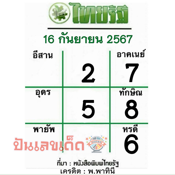 เลขไทยรัฐ 16 9 67-"Thairath number 16 9 67"