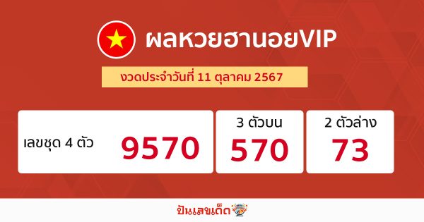ผลหวยฮานอยVIP 11/10/67-"Hanoi VIP lottery results 11-10-67"