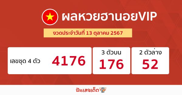 ผลหวยฮานอยVIP 13/10/67-"Hanoi VIP lottery results"