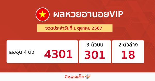 ผลหวยฮานอยVIP 1/10/67-"Hanoi VIP lottery results 1-10-67"