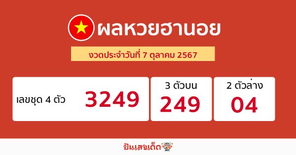 ผลหวยฮานอย 7/10/67 -"Hanoi lottery results 7/10/67"