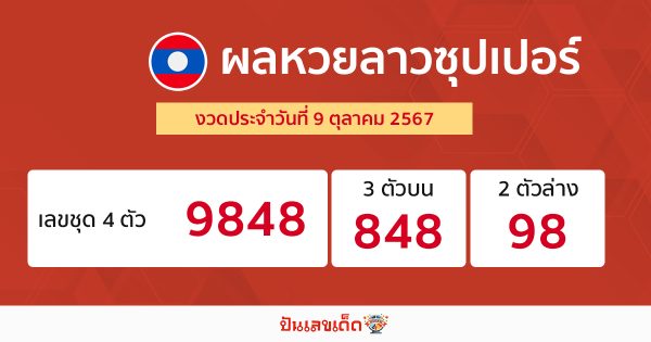 ผลหวยลาวซุปเปอร์ 9/10/67 -"Lao Super Lottery results 9/10/67"
