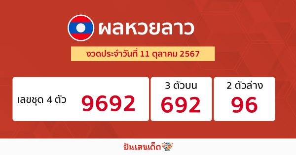 ผลหวยลาว 11/10/67-"Lao lottery results 11-10-67"