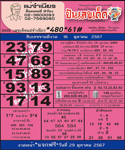 แม่จำเนียร 16 10 67 - "Latest Mae Chamnian lucky number"
