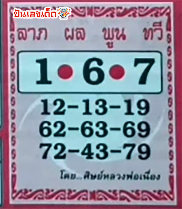 เลขลาภ ผล พูน ทวี 16 10 67 -"Lucky numbers, results, multiplication 16 10 67"