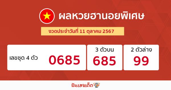 ผลหวยฮานอยพิเศษ 11/10/67-"Special Hanoi lottery results 11-10-67"