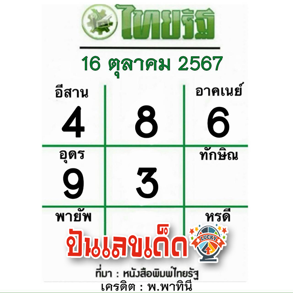 เลขไทยรัฐ 16 10 67 - "Thairath lucky numbers"