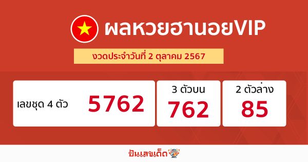 ผลหวยฮานอยVIP 2/10/67-"hanoi-vip-lottery-results"