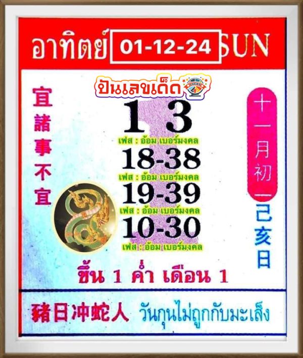 เลขปฏิทิน 1 12 67 -"Calendar number 1 12 67"