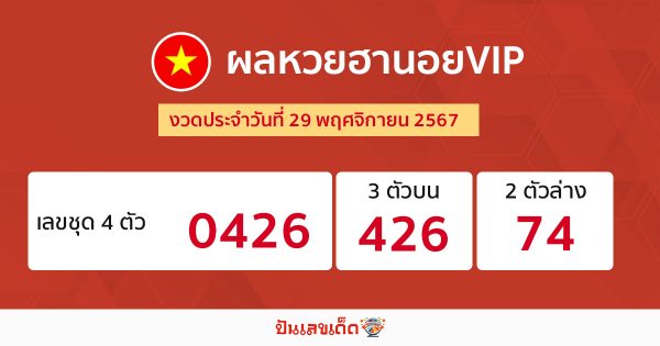 ผลหวยฮานอยVIP 29/11/67-"Hanoi VIP lottery results 29-11-67"