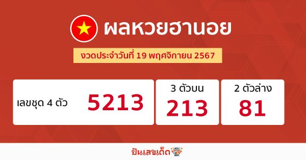 ผลหวยฮานอย 19/11/67 -"Hanoi lottery results 19/11/67"
