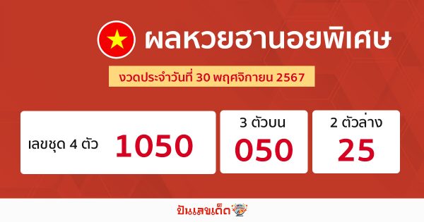 ผลหวยฮานอยพิเศษ 30/11/67 -"Special Hanoi lottery results today"