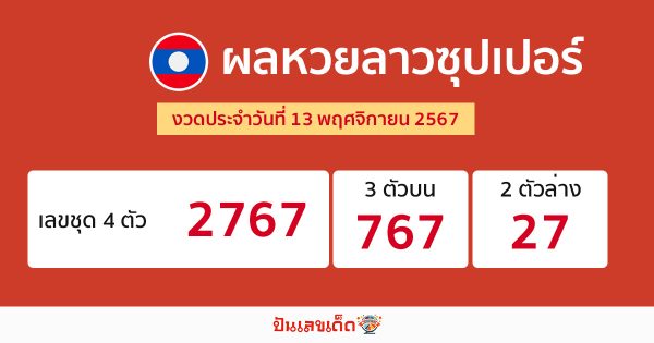 ผลหวยลาวซุปเปอร์ 13/11/67 -"Lao Super Lottery results 13/11/67"