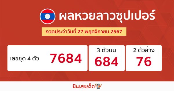 ผลหวยลาวซุปเปอร์ 27/11/67-''Lao Super Lottery results 27/11/67''