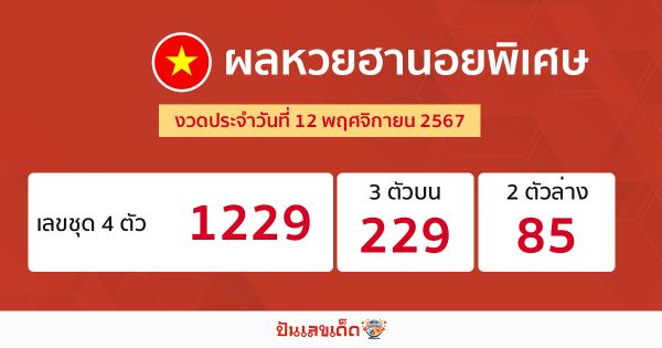 ผลหวยฮานอยพิเศษ 12/11/67-"Special Hanoi lottery results 121167"