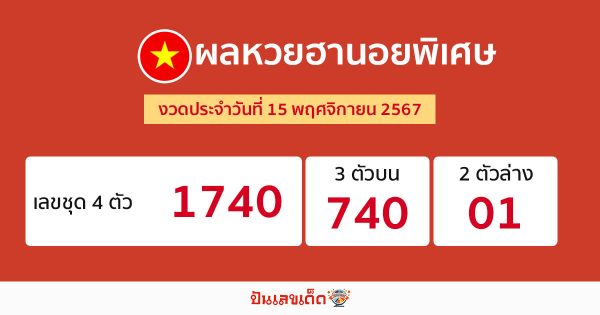 ผลหวยฮานอยพิเศษ 15/11/67-''Special Hanoi lottery results 15/11/67''