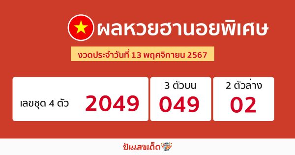 ผลหวยฮานอยพิเศษ 13/11/67 -"Special Hanoi lottery results 13/11/67"