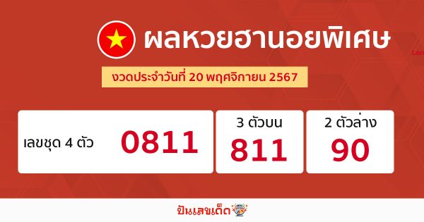 ผลหวยฮานอยพิเศษ 20/11/67 -"special hanoi lottery results 20-11-67"