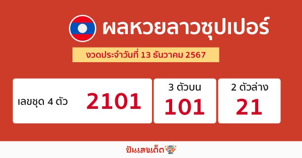ผลหวยลาวซุปเปอร์ 13/12/67-"Lao Super Lottery results 13 12 67"