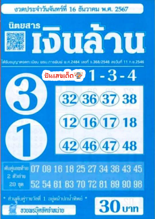 เลขนิตยสารเงินล้าน 16 12 67-''Ngern Lan magazine number 16 12 67''
