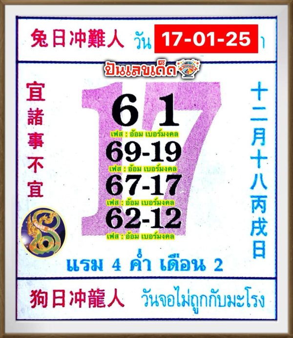 เลขปฏิทิน 17 1 68 - "Calendar number 17 1 68"