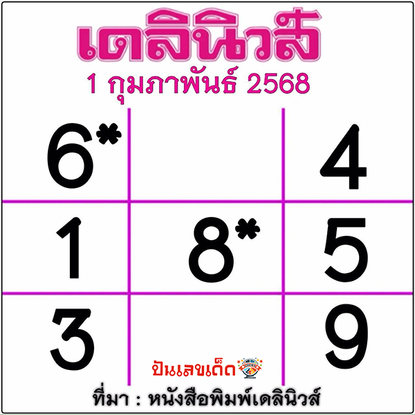 เลขเดลินิวส์ 1 02 68-"Daily News number 1 02 68"