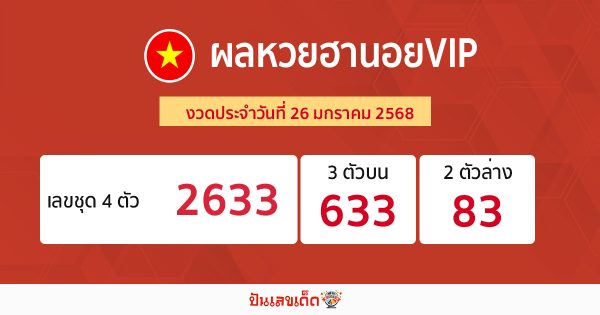 ผลหวยฮานอยVIP 26/01/68 -"Hanoi VIP lottery results"