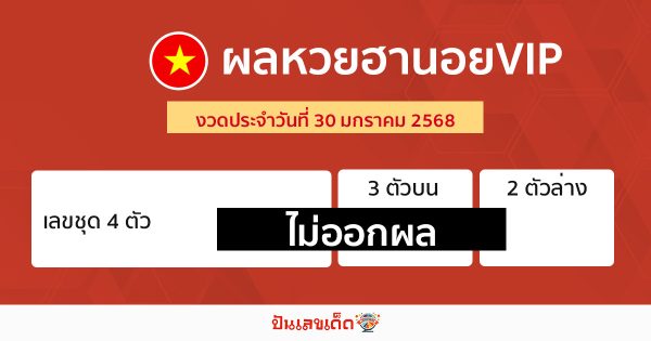 ผลหวยฮานอยVIP 30/01/68 -"Hanoi VIP lottery results"