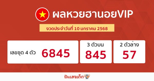ผลหวยฮานอยVIP 10/01/68 -"Hanoi VIP lottery results today"