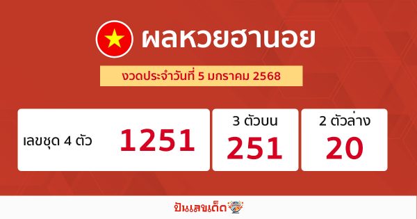 ผลหวยฮานอย 5/01/68 -" Hanoi lottery results today 5-1-68"