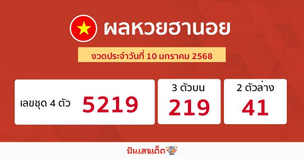 ผลหวยฮานอย 10/01/68 -"Hanoi lottery results today"