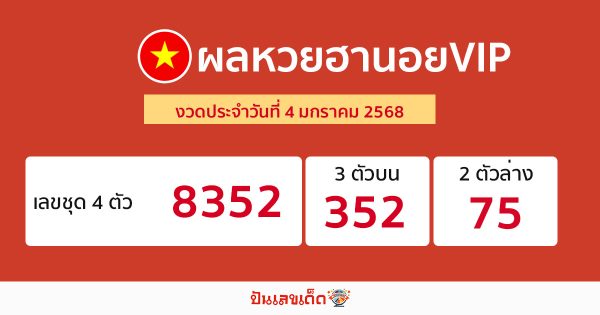 ผลหวยฮานอยVIP 4/01/68 -"Hanoi VIP lottery results 4/01/68"
