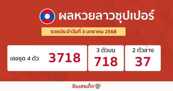 ผลหวยลาวซุปเปอร์ 3/01/68 - "Lao Super Lottery Results 3.01.68"