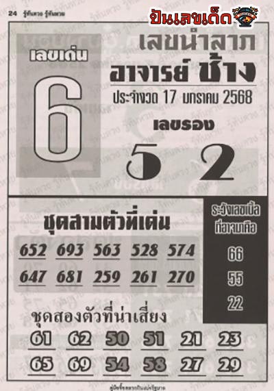 เลขอาจารย์ช้าง 17 01 68-"Teacher Chang's number 17 01 68"