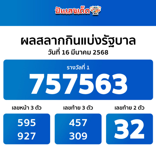 รูปภาพผลสลากกินแบ่งรัฐบาล รางวัลที่ 1ของ lekdedonline