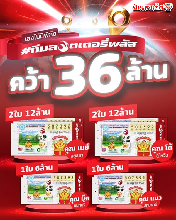 รูปภาพ 36 ล้านแตก เผยผู้โชคดีเป็นเศรษฐี 4 คน ถูกรางวัลที่ 1ของ lekdedonline