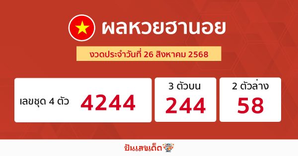 รูปภาพผลหวยฮานอยวันนี้ 26/8/68 ของ heng99