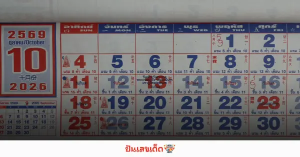 ปฏิทินหลวงปู่สรวง 1/10/2569 เลขเด็ดปฏิทินงวดนี้